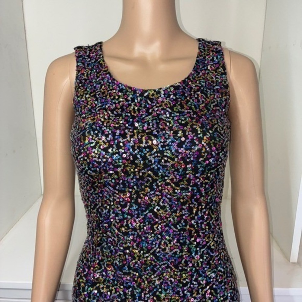 Candies Womens Black Multi Color Sequin Sleeveless Bodycon Mini Dress Size S - Picture 6 of 7